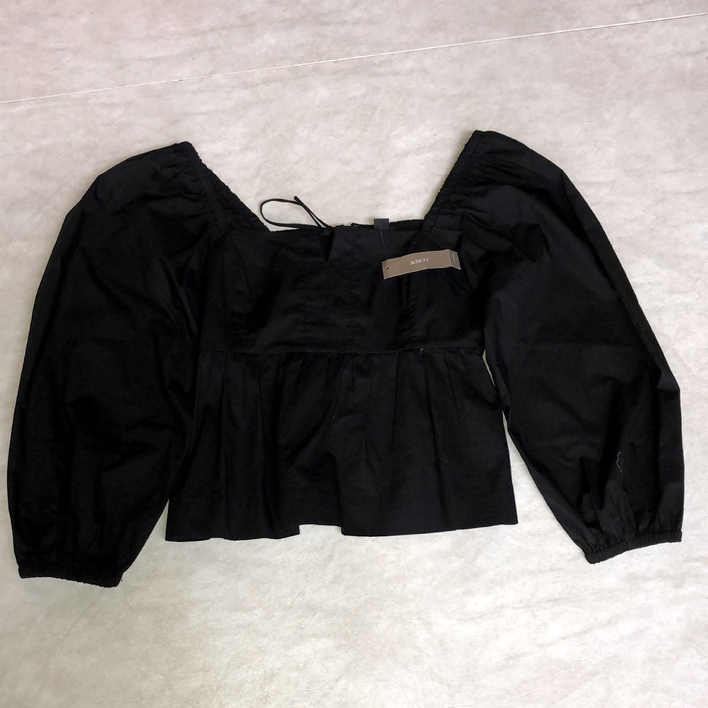 J Crew Women’s Squareneck Cotton Poplin Long Sleeves Top Black Size 2 - Picture 3 of 11